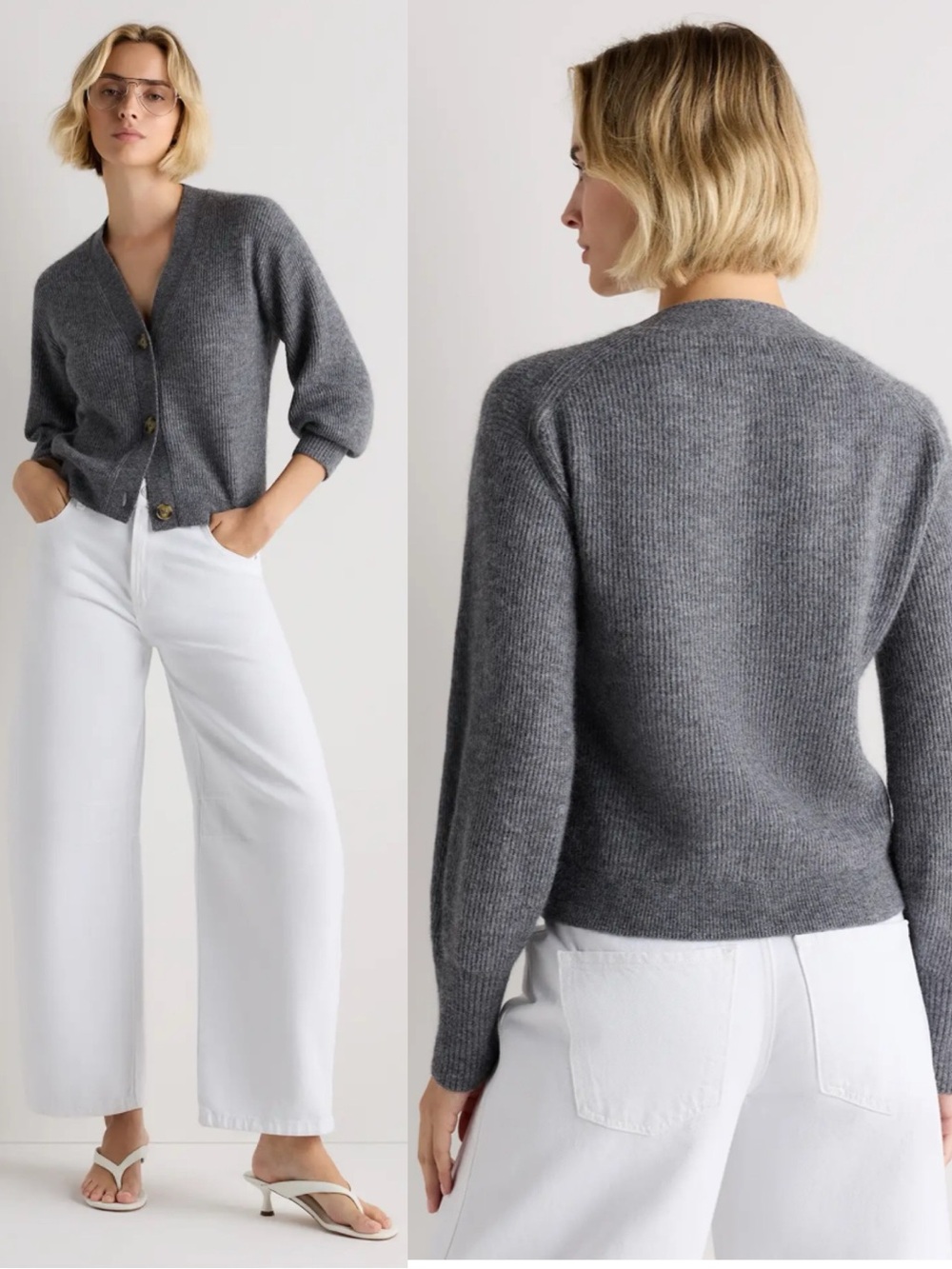 Quince | NWT Lightweight Baby Alpaca Cropped V-Neck Cardigan Charcoal Small